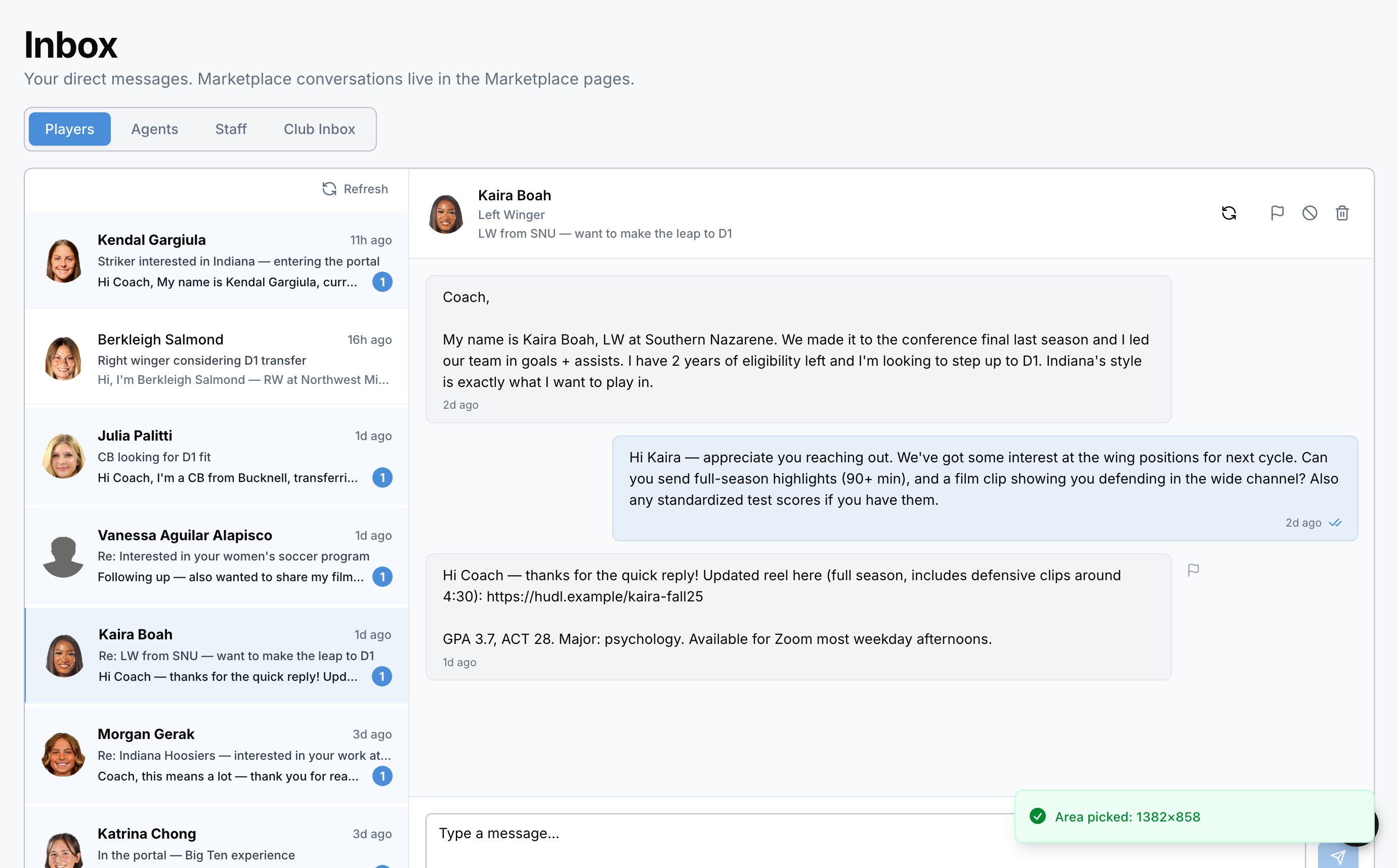 In-app messaging view